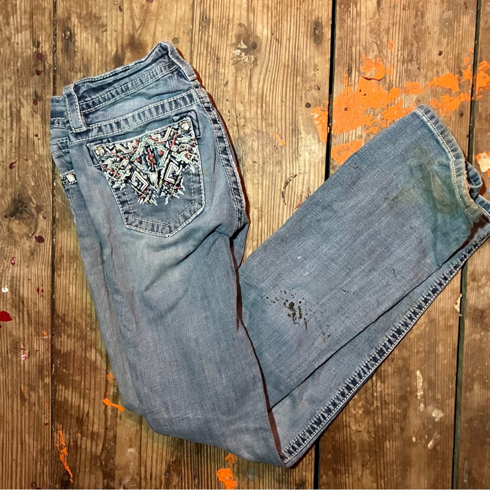 Miss Me Light Blue Straight Leg Jeans with Embroidery